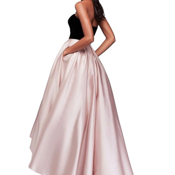 Betsy & Adam Dresses & Skirts - BETSY & ADAM BLK VELVET STRAPLESS W CHAMPAGNE PINK MIKADO SATIN PRINCESS SKIRT